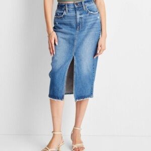 Denim Pencil Midi Skirt